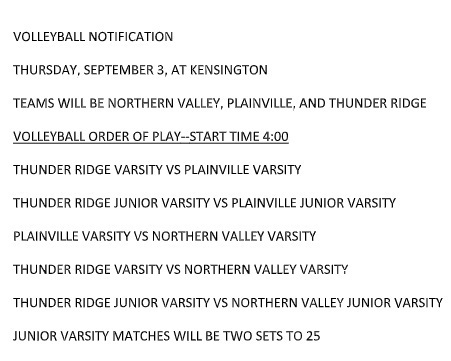 Thunder Ridge VB Schedule