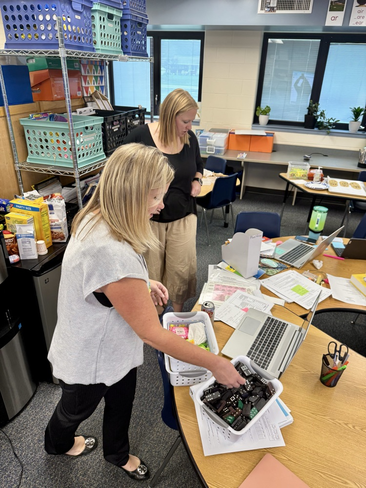 picture of staff studying data to put lessons together for students  