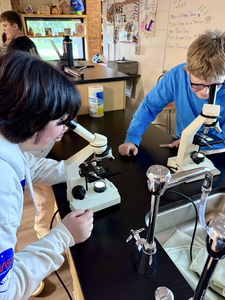 picture of students in science class using microscopes 