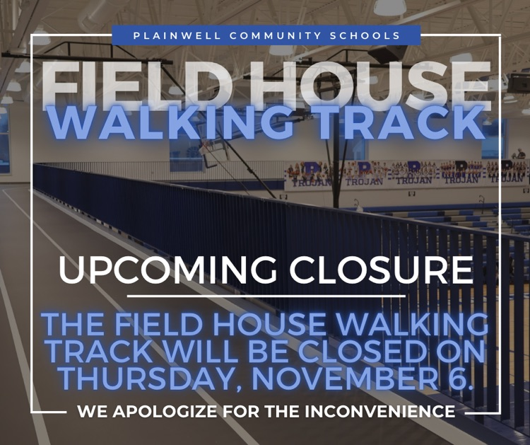 ‼️ Upcoming Walking Track Closure (11/6) ‼️ Due to a class activity, the Field House Walking Track will be closed on Thursday, November 6. We apologize for the inconvenience 