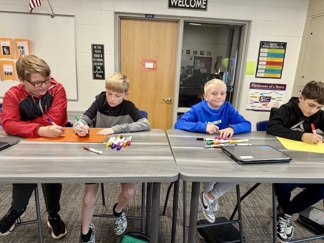 picture of middle school students working on creating posters