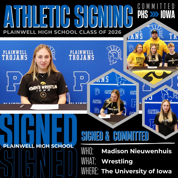 committed - phs to Iowa - athletic signing - plainwell high school class of 2026 - signed, signed - plainwell high school - signed & committed - who: Madison nieuwenhuis - what: wrestling - where: the university of Iowa