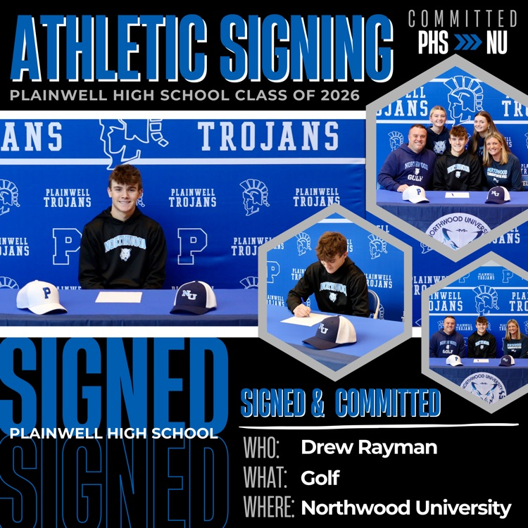 committed - phs to nu - athletic signing - plainwell high school class of 2026 - signed, signed - plainwell high school - signed & committed - who: Drew Rayman - sport: golf - where: Northwood university   
