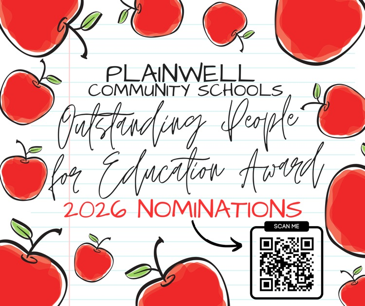 plainwell community schools - outstanding people for education - 2026 nominations - scan me (qr code)