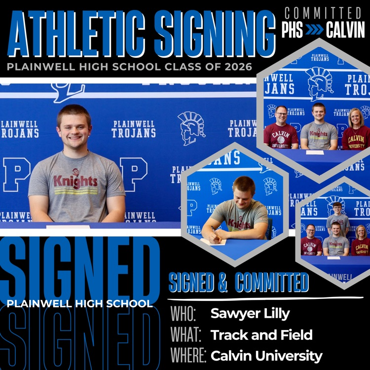 athletic signing - phs to Calvin - signed & committed - who: sawyer Lilly, what: track and field, where: Calvin university