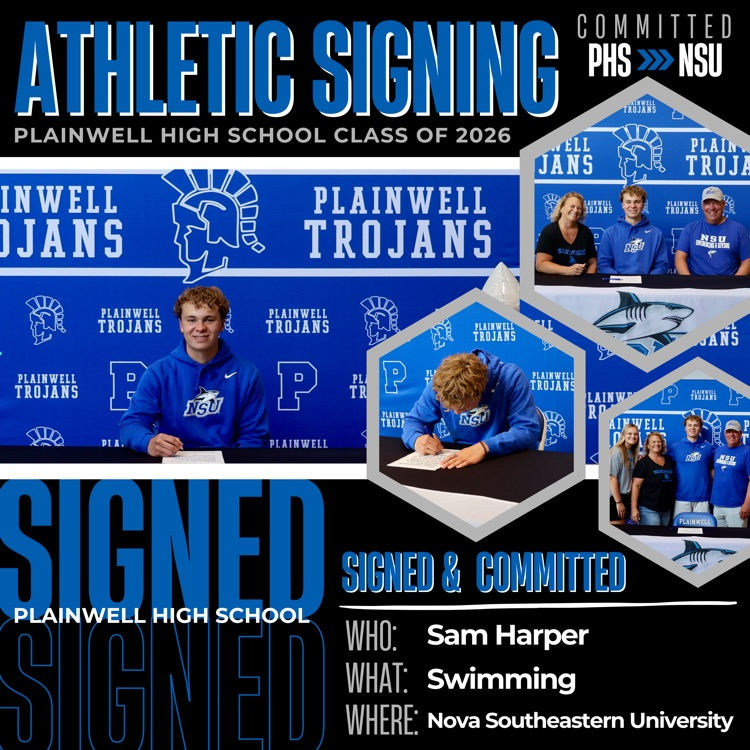 athletic signing - phs to nsu- signed & committed - who: Sam Harper, what: swimming, where: nova southeastern university 