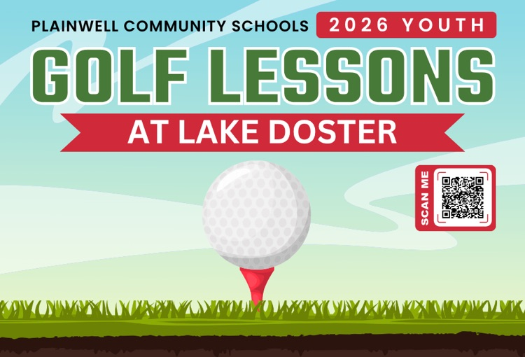 golf ball with words written plainwell community schools - 2026 youth golf lessons at lake doster - QR code 