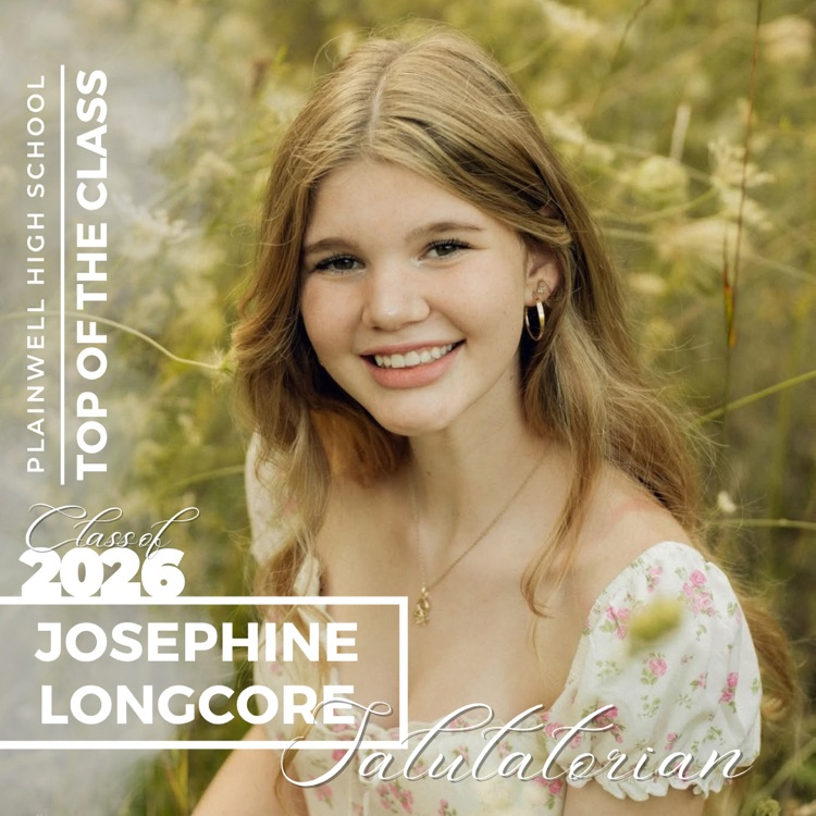 Picture of senior class student with writing - Plainwell High School - Top of the Class - Class of 2026 - Josephine Longcore - Salutatorian