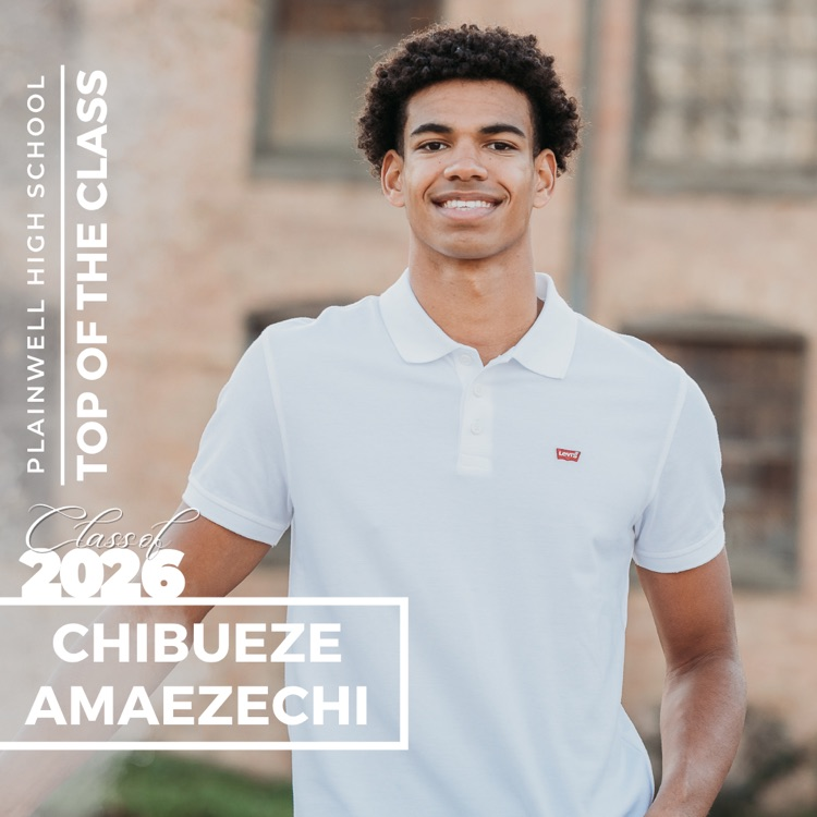 Picture of senior class student with writing - Plainwell High School - Top of the Class - Class of 2026 - Chibueze Amaezechi