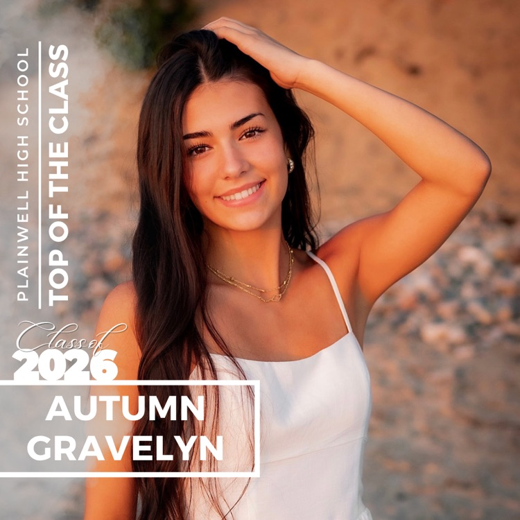 Picture of senior class student with writing - Plainwell High School - Top of the Class - Class of 2026 - Autumn Gravelyn