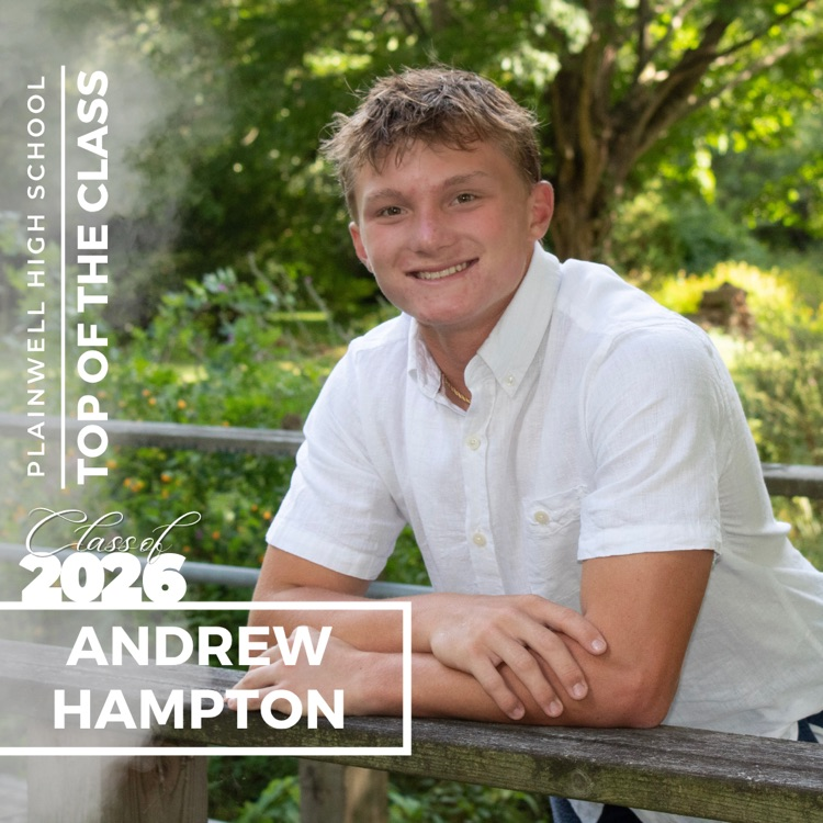 Picture of senior class student with writing - Plainwell High School - Top of the Class - Class of 2026 - Andrew Hampton