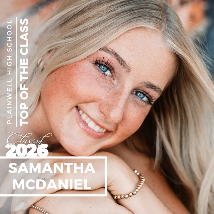 Picture of senior class student with writing - Plainwell High School - Top of the Class - Class of 2026 - Samantha McDaniel