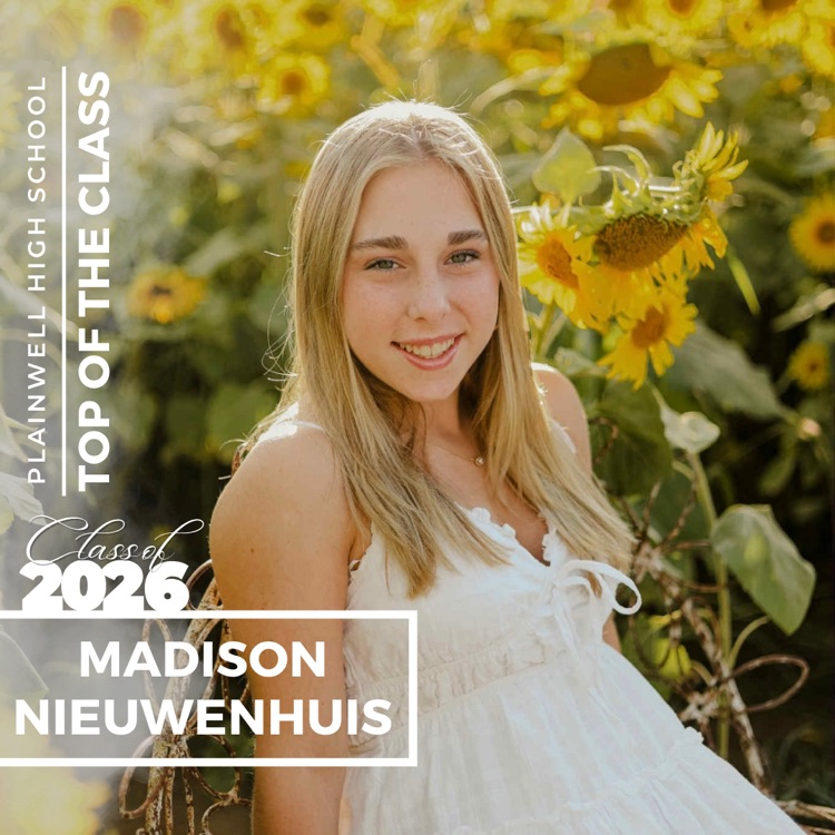 Picture of senior class student with writing - Plainwell High School - Top of the Class - Class of 2026 - Madison Nieuwenhuis