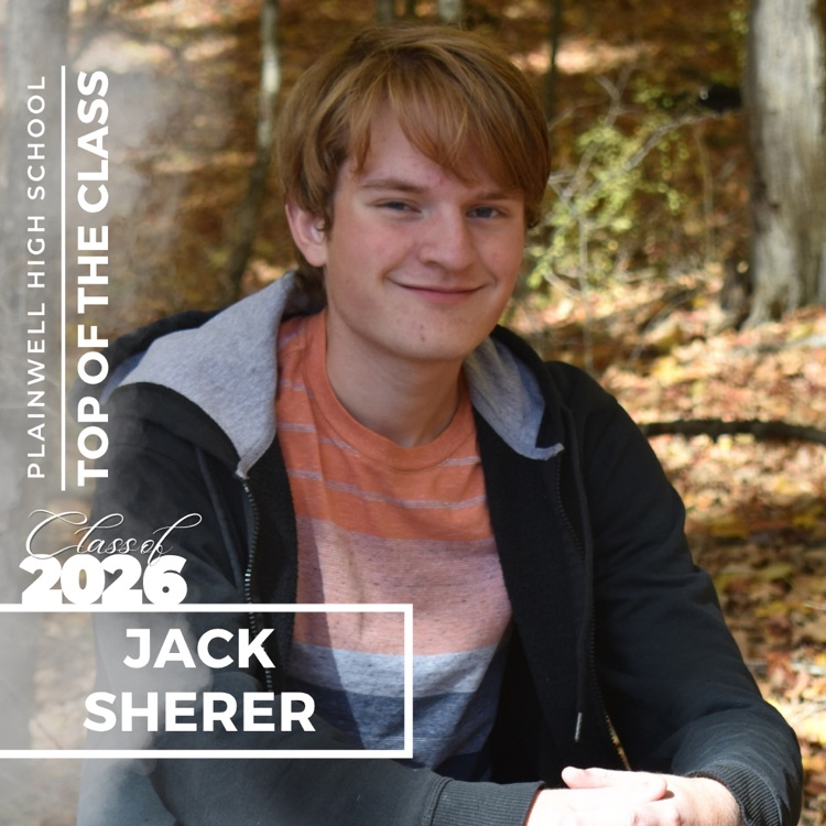 Picture of senior class student with writing - Plainwell High School - Top of the Class - Class of 2026 - Jack Sherer