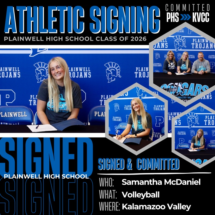 athletic signing - phs to kvcc - signed & committed - who: Samantha McDaniel , what: volleyball, where: Kalamazoo valley  