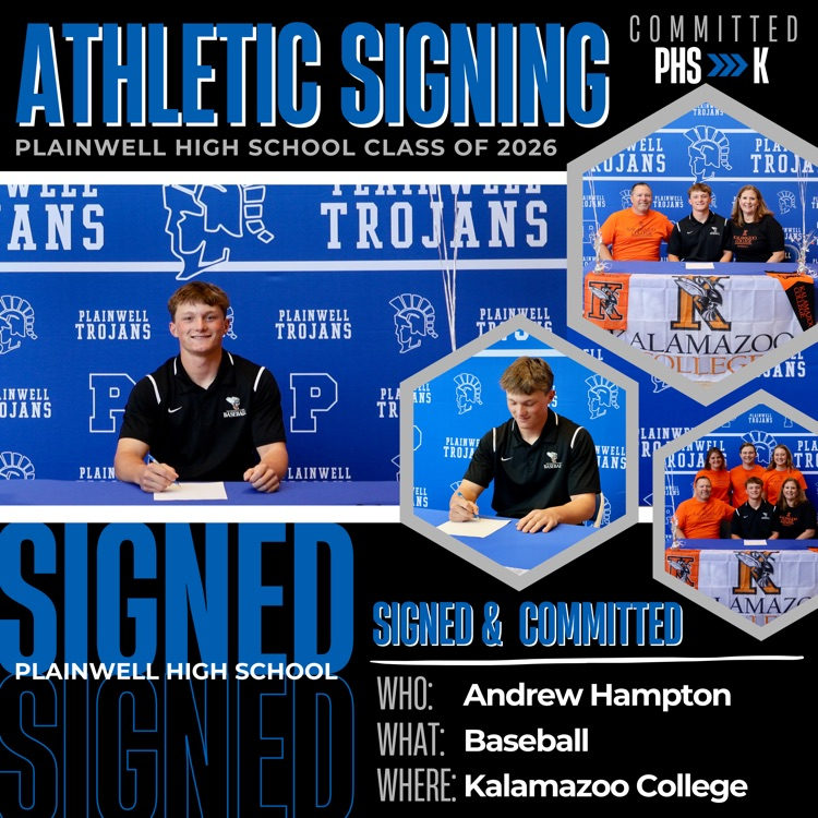 athletic signing - phs to k - signed & committed - who: Andrew Hampton , what: baseball, where: Kalamazoo college  