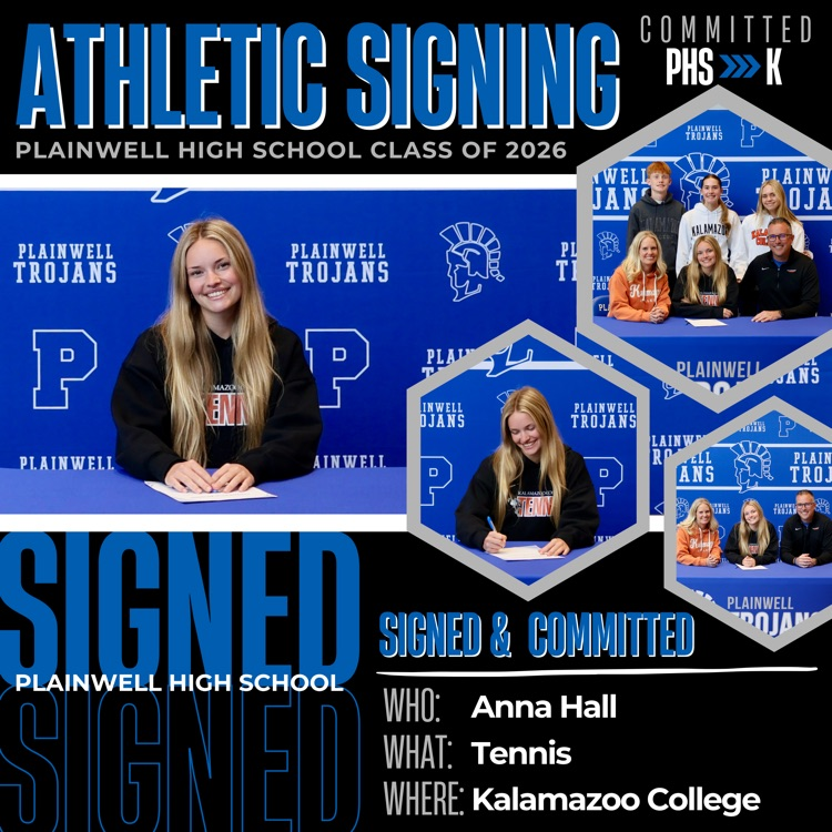 athletic signing - phs to k - signed & committed - who: Anna Hall, what: tennis, where: Kalamazoo college   