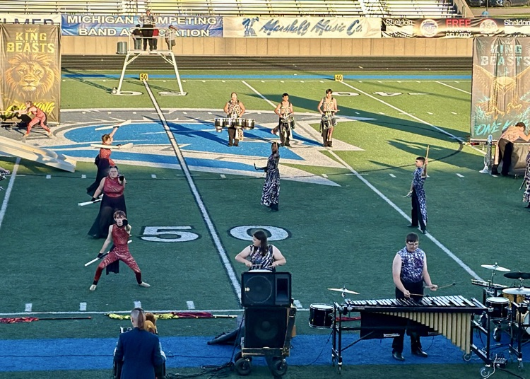 picture of Trojan marching band performing during Sparta invitational