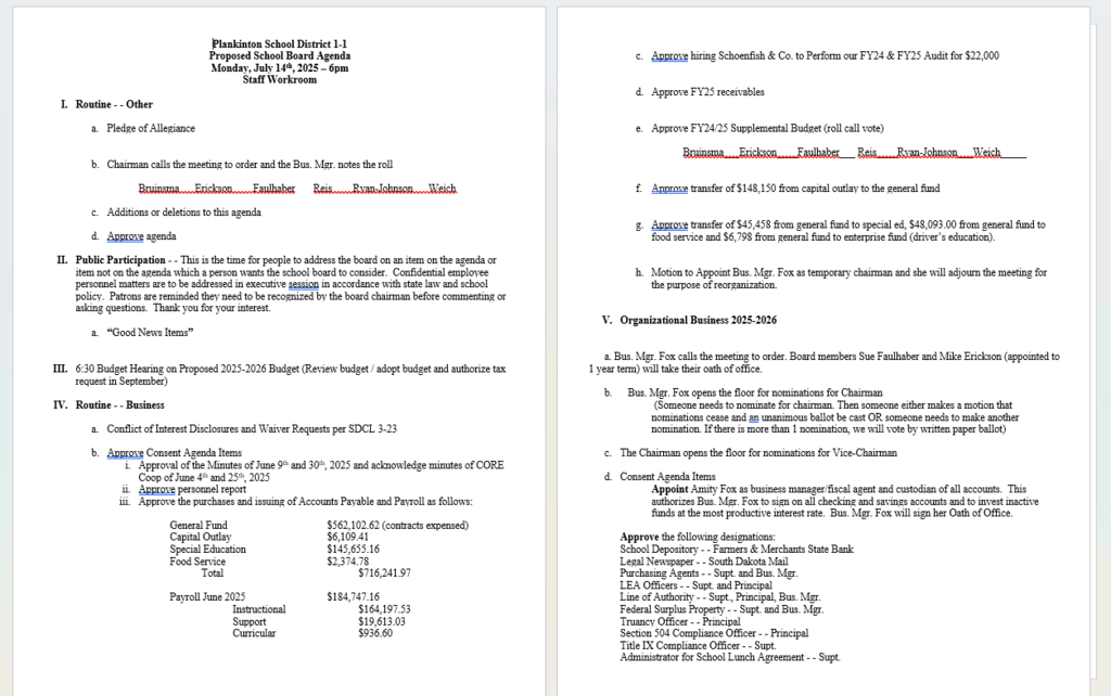 July School Board Agenda