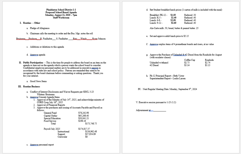 August school board agenda