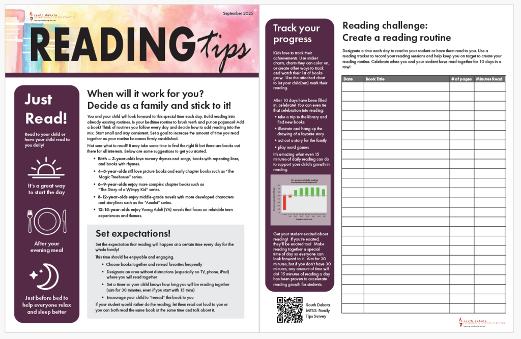 flyer about reading tips to do as a family