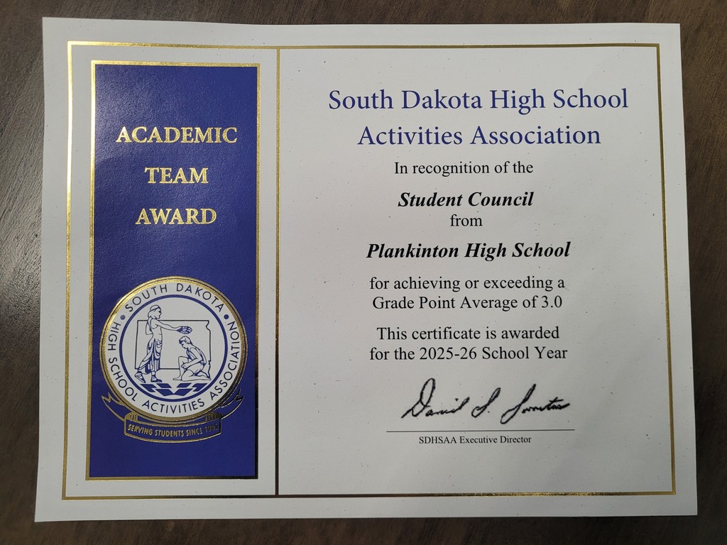 academic recognition certificate from SDHSAA for student council group