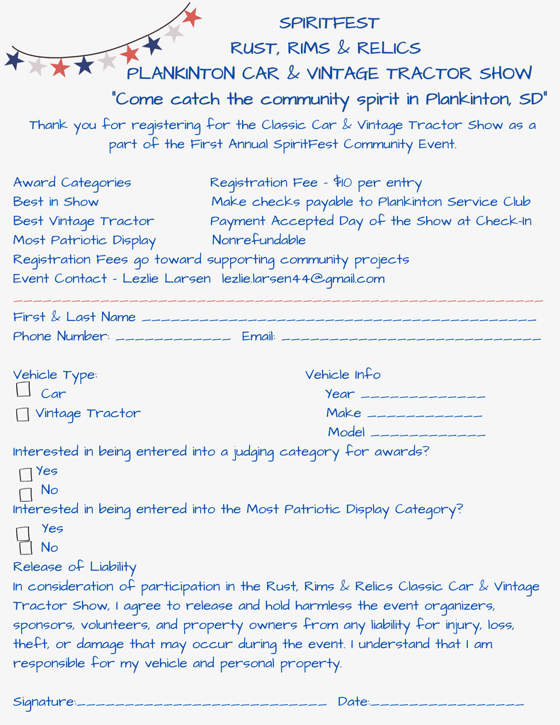 car show downloadable form