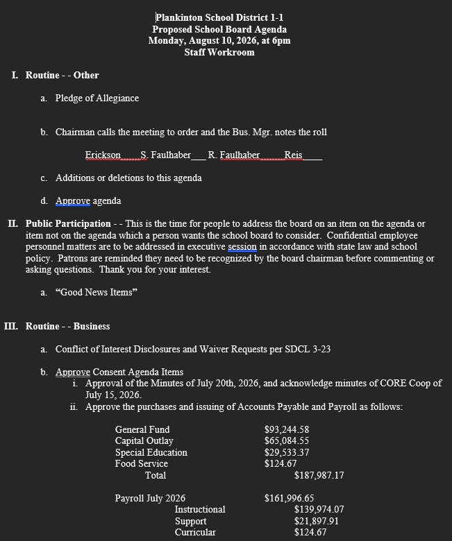 August 10 2026 agenda