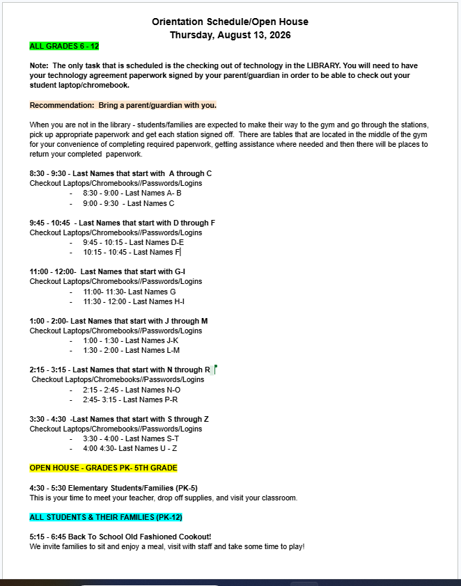 26-27 orientation schedule