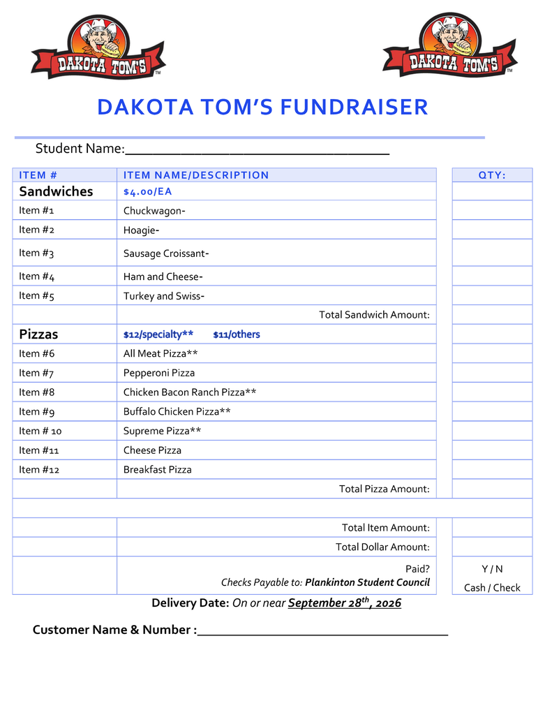 Dakota Tom's Fundraiser Paper