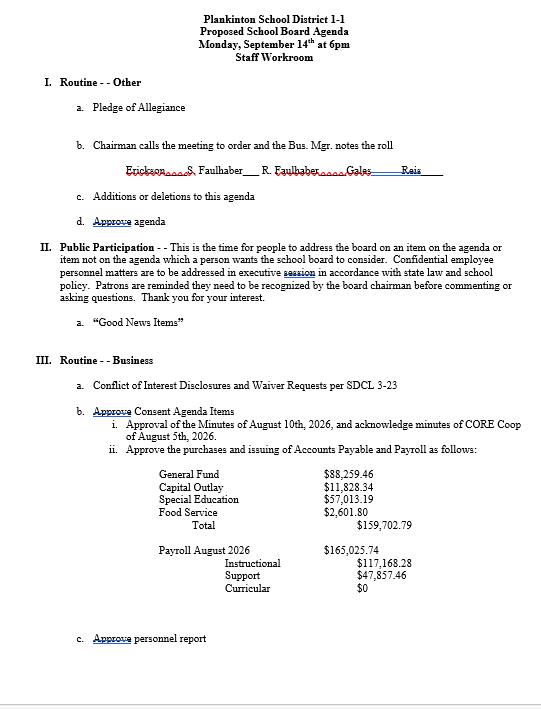 September school board agenda pg 1