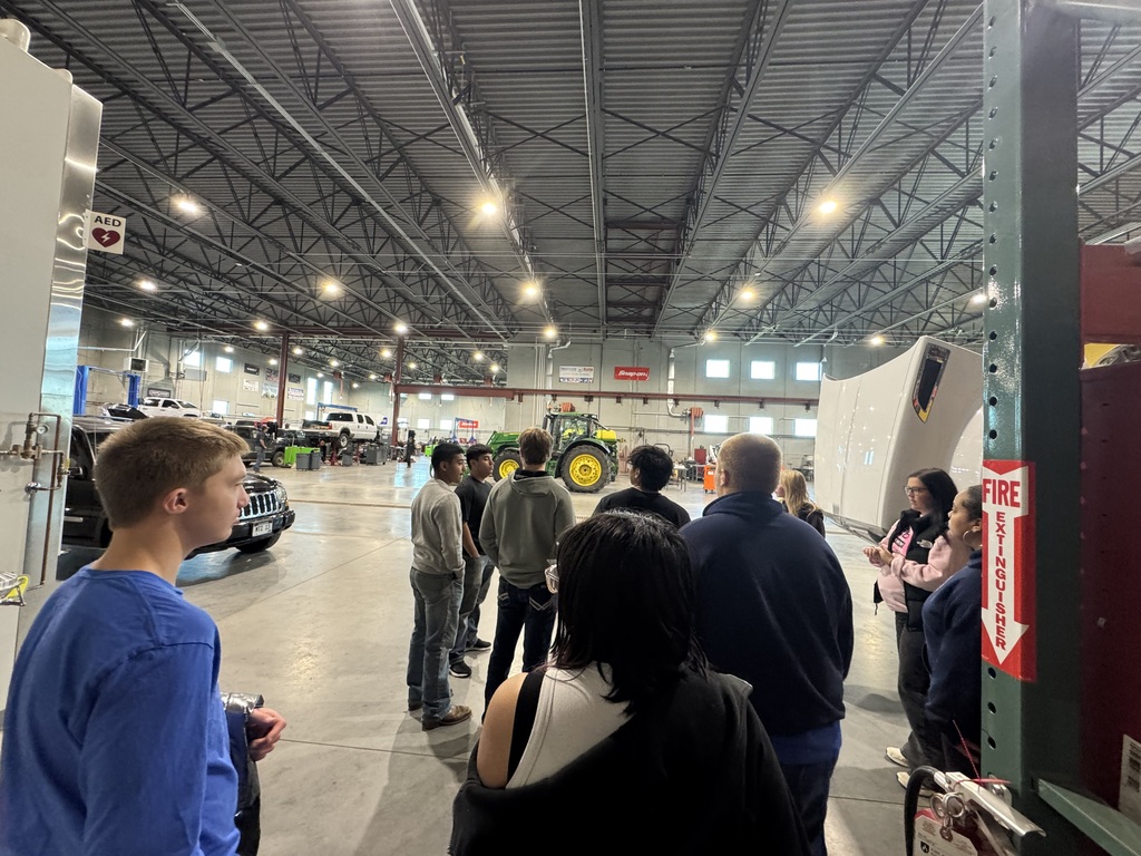 Students in the diesel mechanic area. 