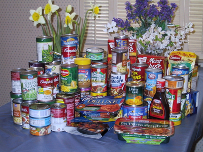 Canned goods with spring flowers
