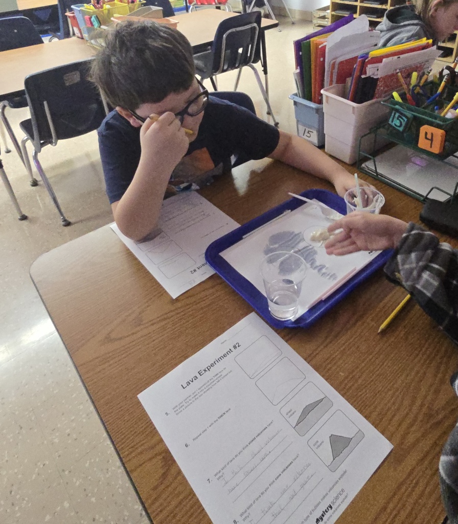 Mrs. Hazelwood's 4th grade class conducted a lab to help explore the type of lava that is found in volcanoes and how it impacts the level of eruption.