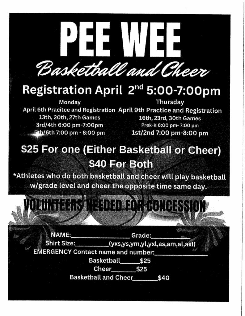 PEE WEE Basketball sign ups