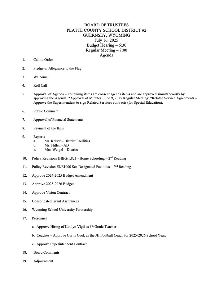 AGENDA JULY 16, 2025