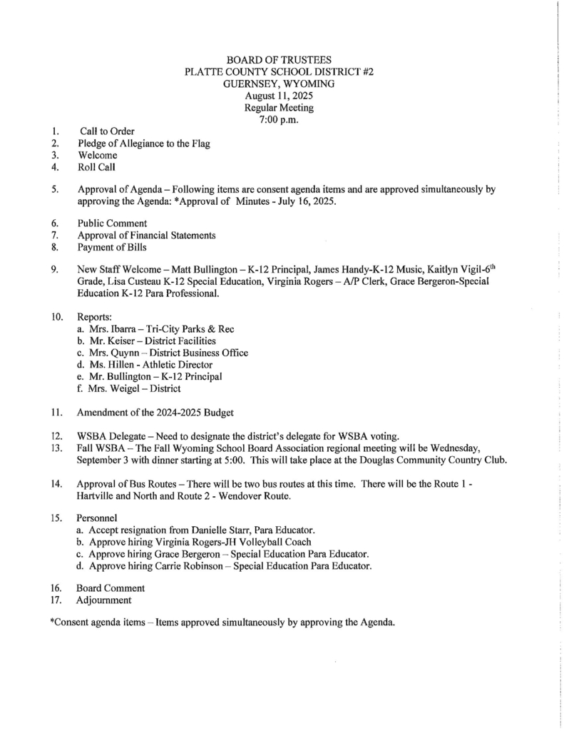 AUGUST 11TH BOARD MEETING