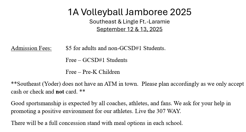 Information about this weekends HS Volleyball Jamboree