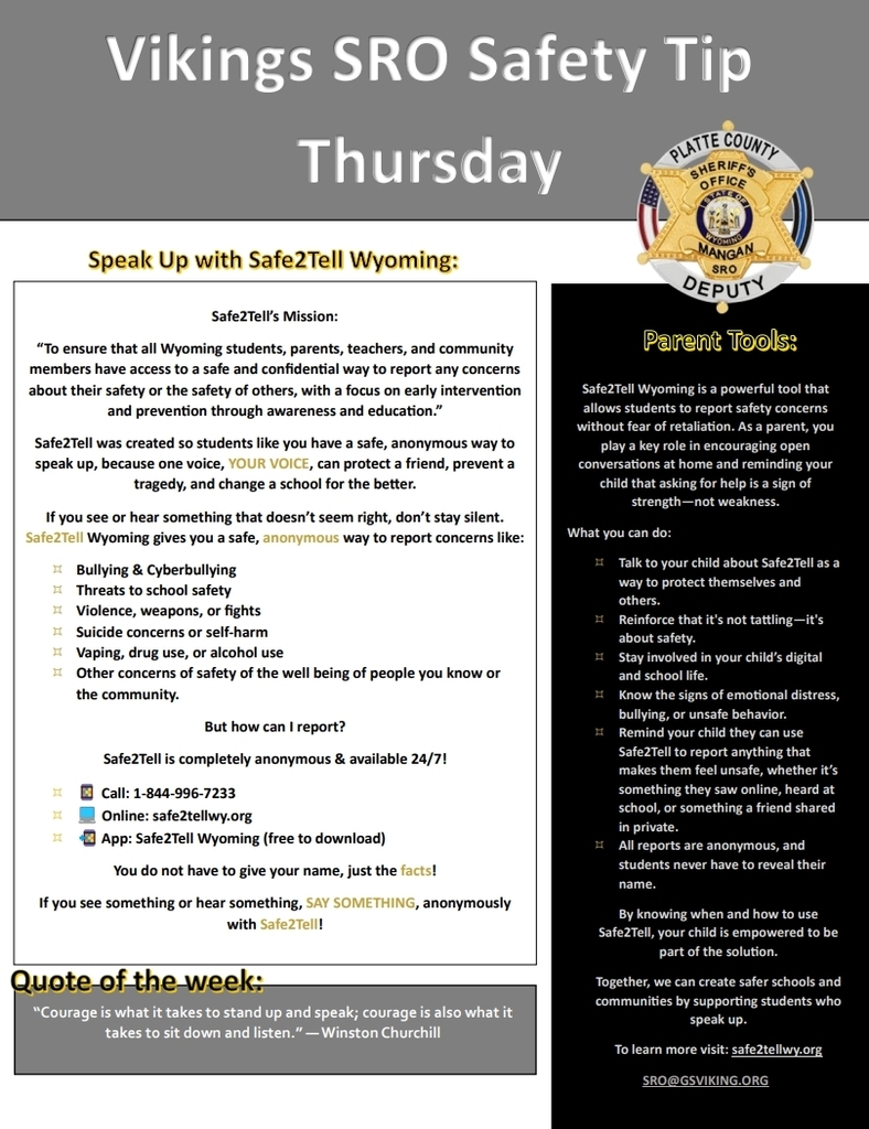 Guernsey Schools SRO Safety Tip Thursday - Safe2Tell