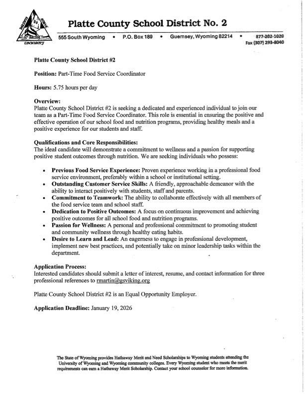 Food Services Job Posting