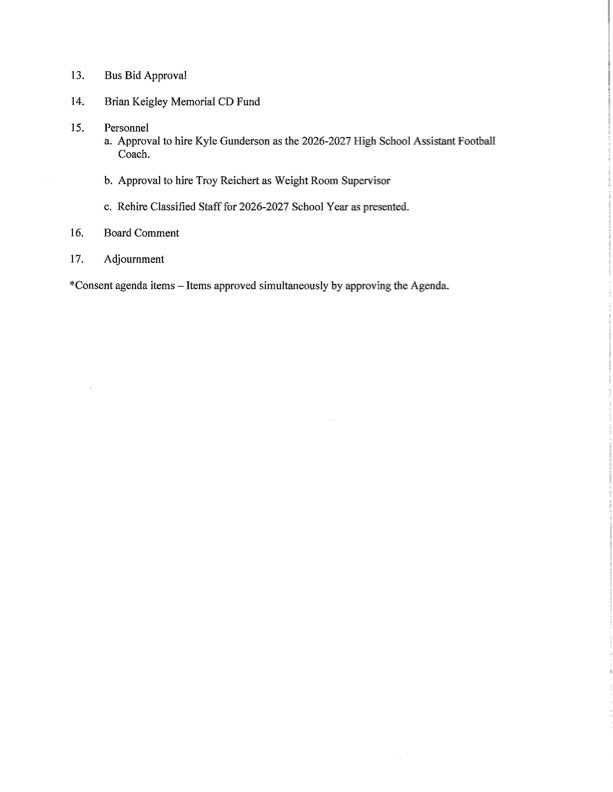 SCHOOL BOARD AGENDA APRIL,13th 2026