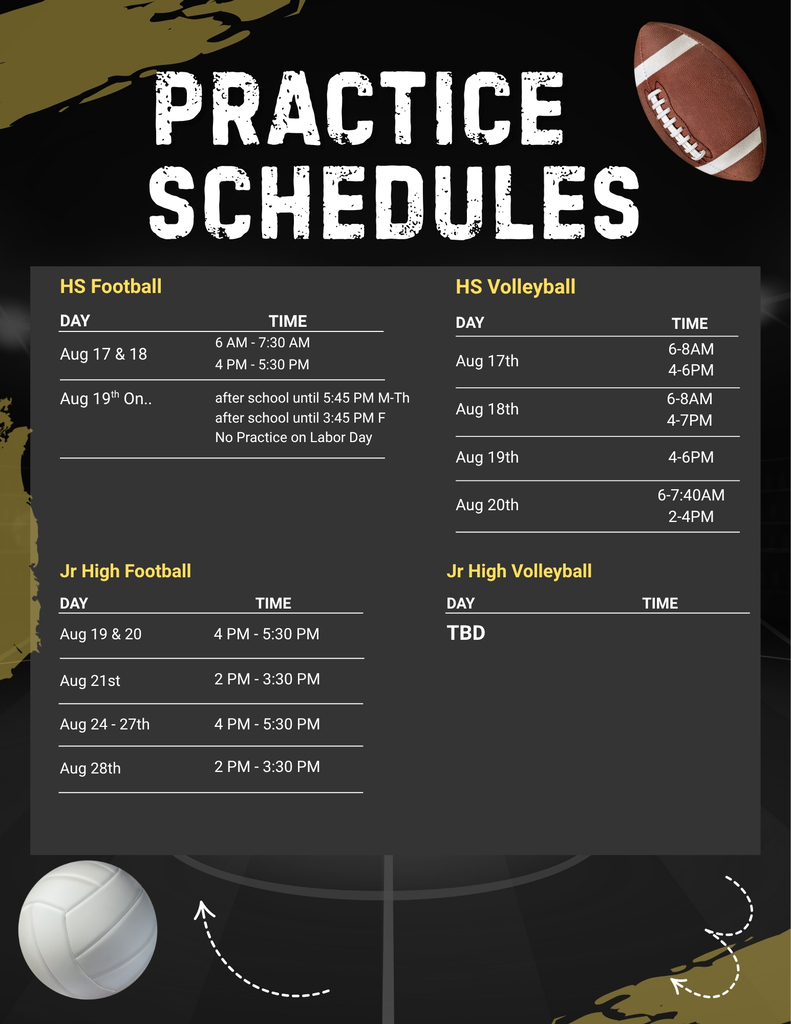 Practice schedule for the first few weeks!