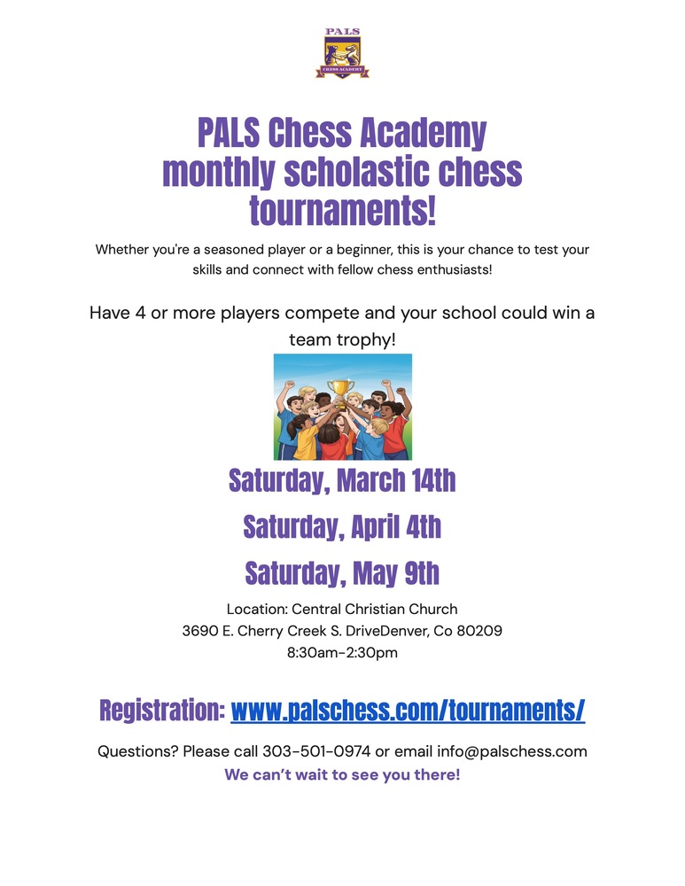 Dates for upcoming PALS chess tournaments