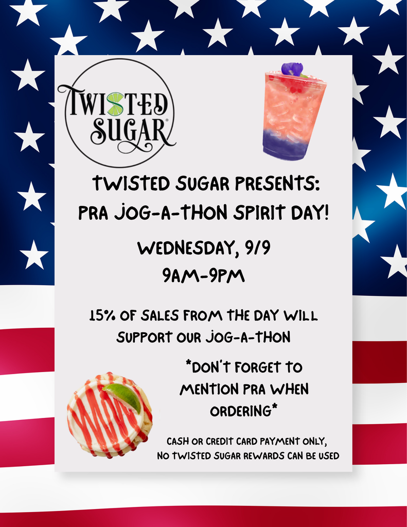 Twisted Sugar PRA Spirit Day! Wednesday, September 9th 9am-9pm. Mentiohn PRA and we get 15% back!!!