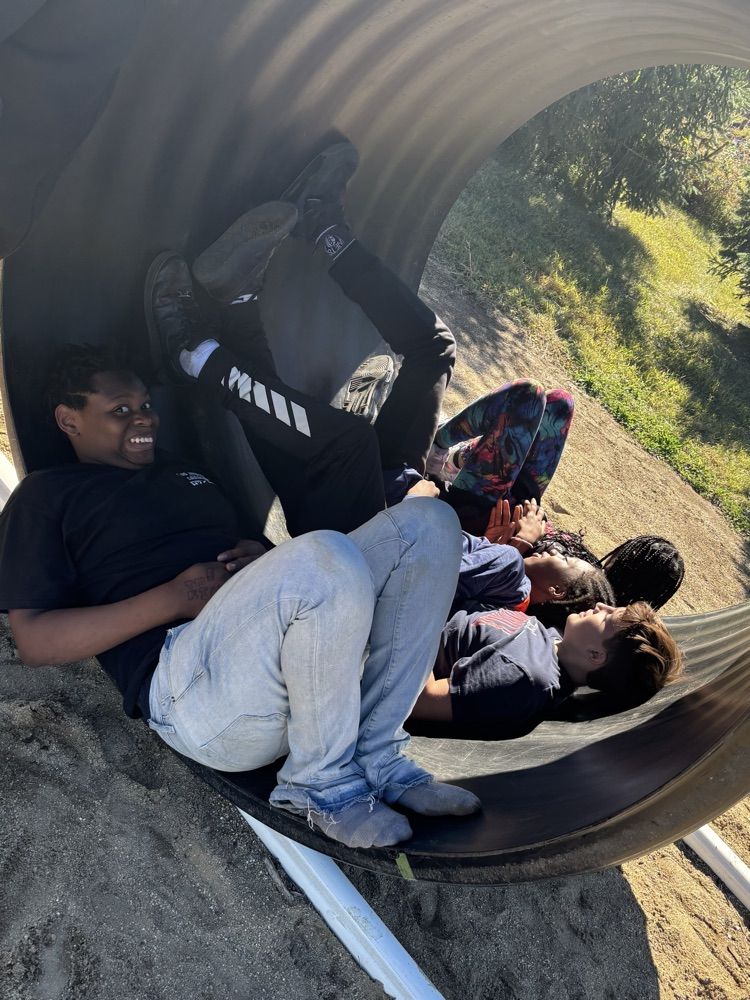 Taking a break after running through this cylinder like a hamster.