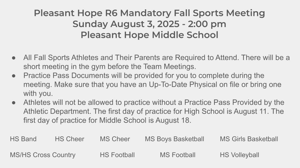 Fall Sports Mandatory Meeting