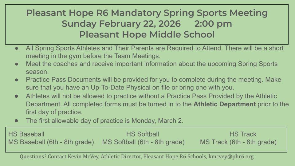 26 Spring Sports Meeting Reminder