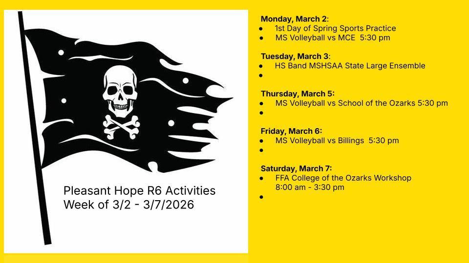 Pleasant Hope R6 Activities Week of 3/2 - 3/7/2026