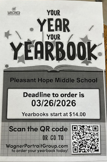 Image of Yearbook Ordering information PHMS $14.00 each due 3/26/26