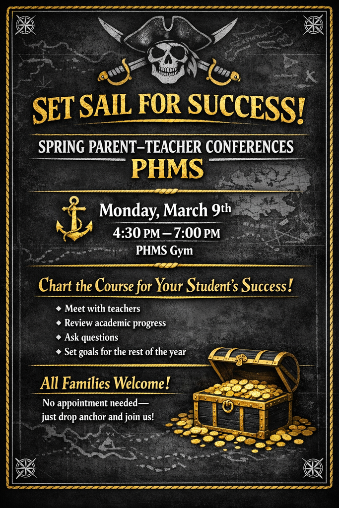 image showing parent teacher conferences at PHMS Monday, March 9th 4:30-7:00 in the gym